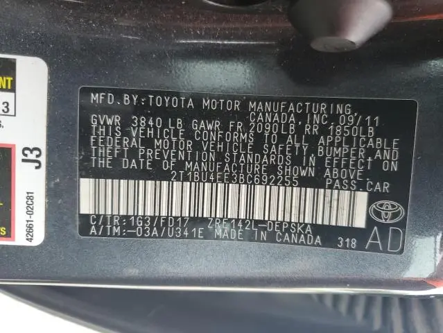 2011 TOYOTA COROLLA BASE  