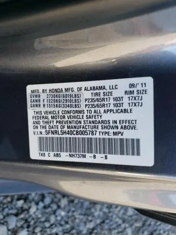 2012 HONDA ODYSSEY EX