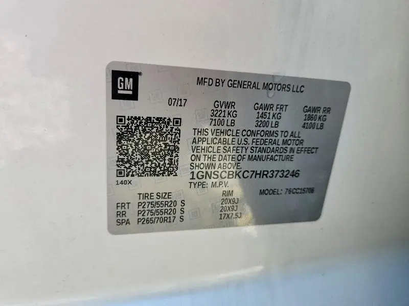 2017 CHEVROLET TAHOE C1500 LT  