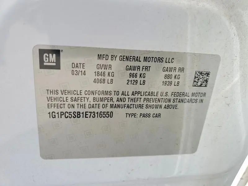 2014 CHEVROLET CRUZE LT  