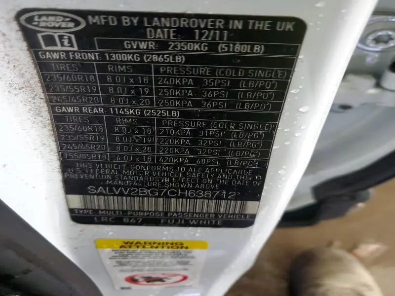 2012 LAND ROVER RANGE ROVER EVOQUE PRESTIGE PREMIUM  