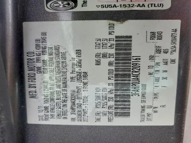 2012 FORD FUSION SEL  