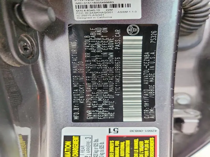 2020 TOYOTA CAMRY LE  