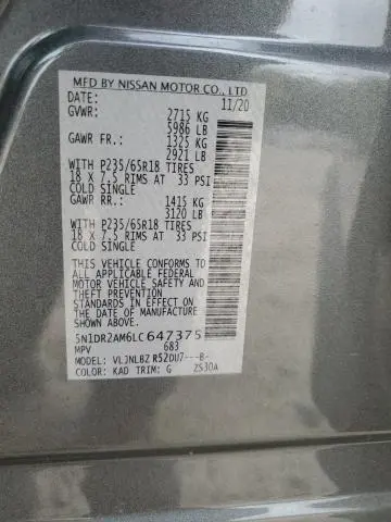 2020 NISSAN PATHFINDER S  