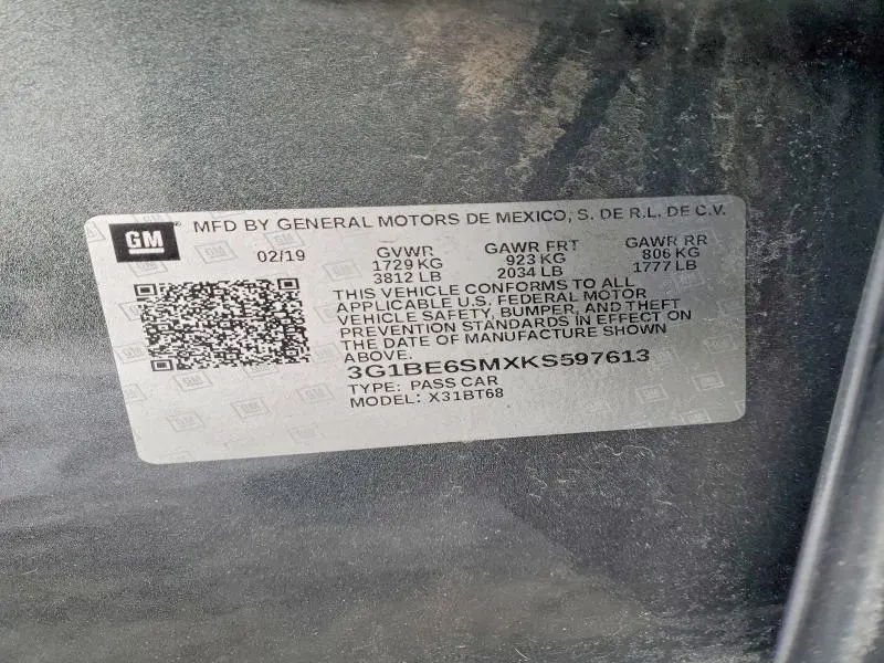 2019 CHEVROLET CRUZE LT  