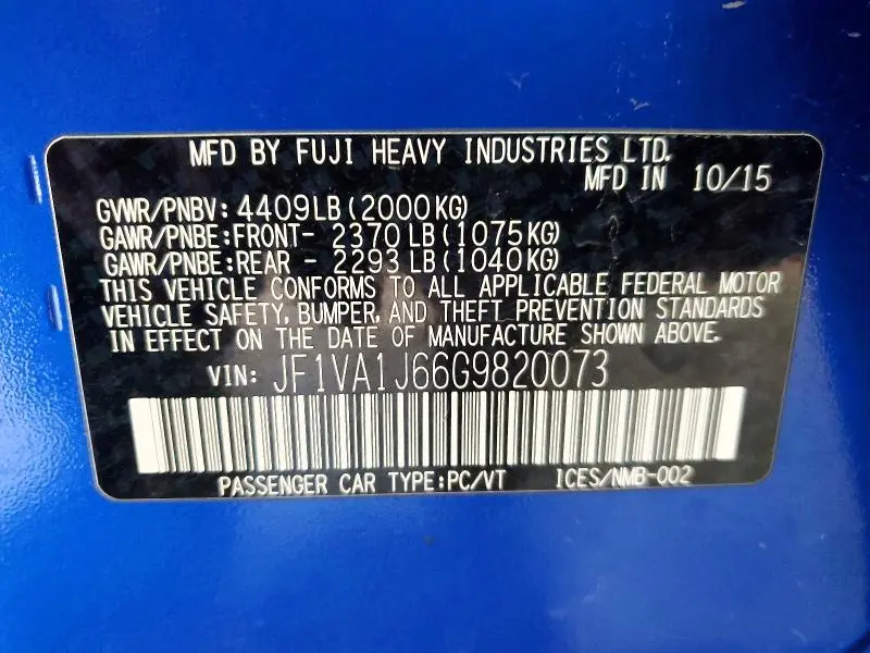 2016 SUBARU WRX LIMITED  