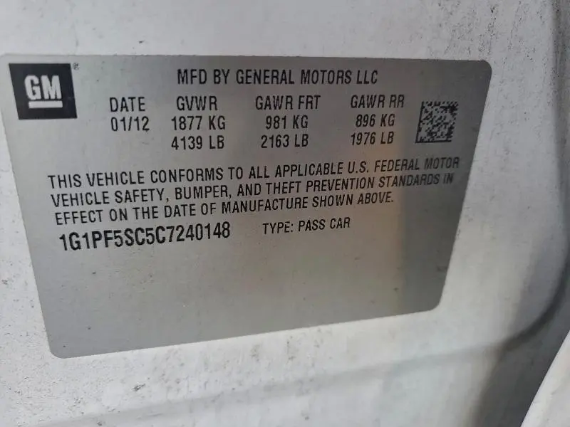 2012 CHEVROLET CRUZE LT  