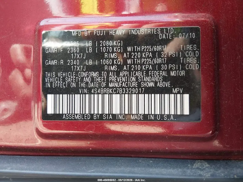 2011 SUBARU OUTBACK 2.5I LIMITED