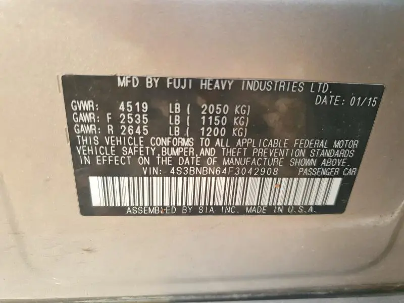2015 SUBARU LEGACY 2.5I LIMITED  