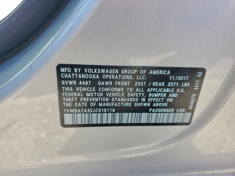 2018 VOLKSWAGEN PASSAT SE  