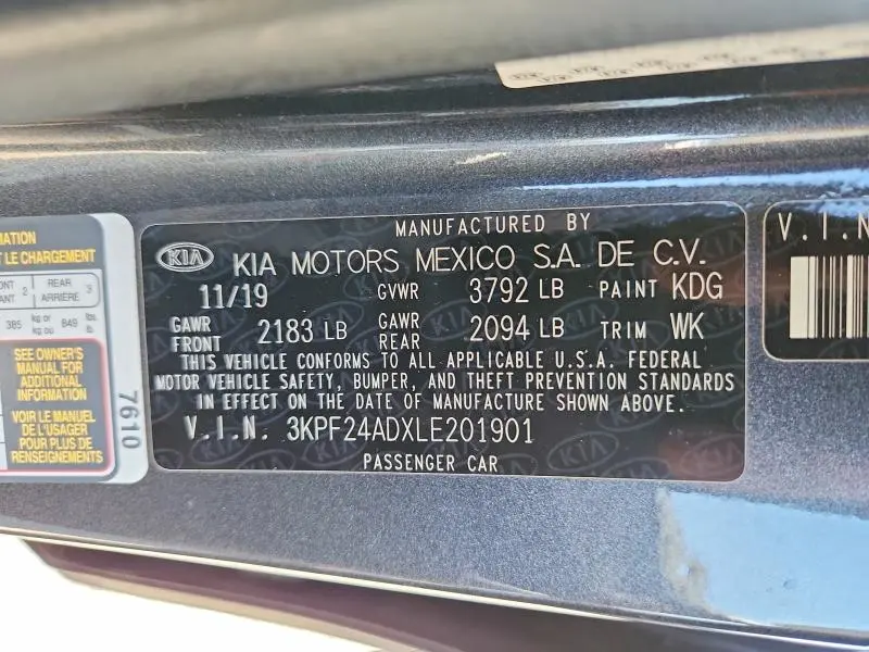 2020 KIA FORTE LXS  