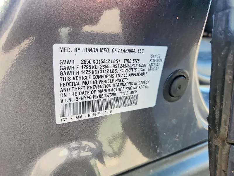 2019 HONDA PILOT EXL  