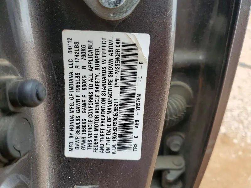 2012 HONDA CIVIC LX  