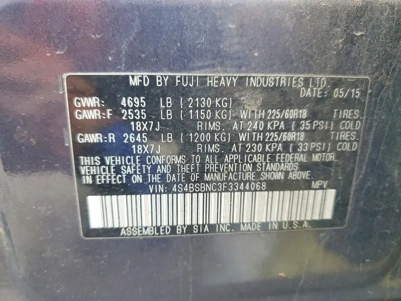 2015 SUBARU OUTBACK 2.5I LIMITED  