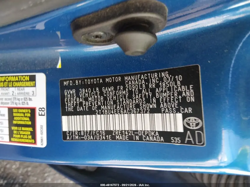 2010 TOYOTA COROLLA LE