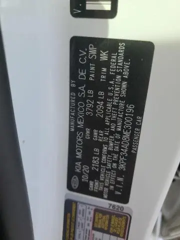 2021 KIA FORTE GT LINE  