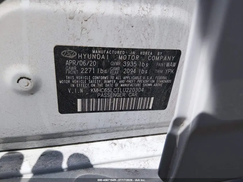 2020 HYUNDAI IONIQ HYBRID BLUE
