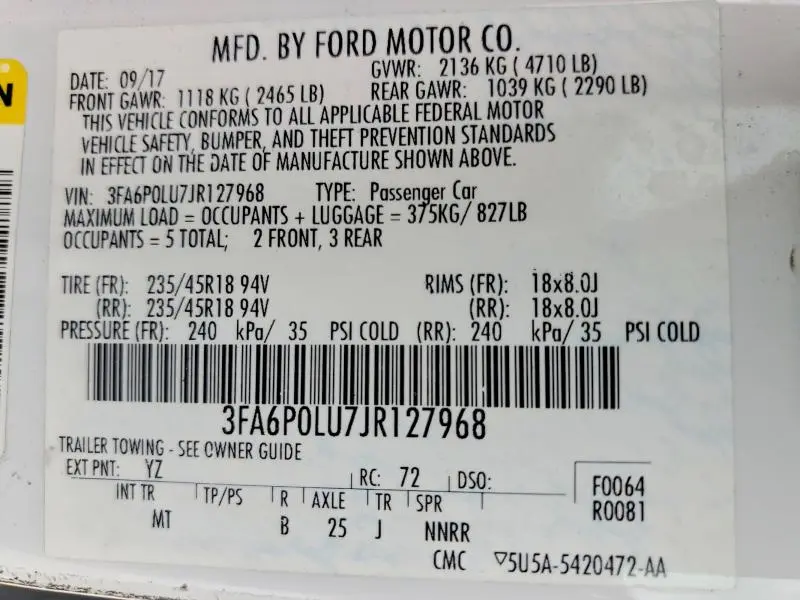 2018 FORD FUSION SE HYBRID  