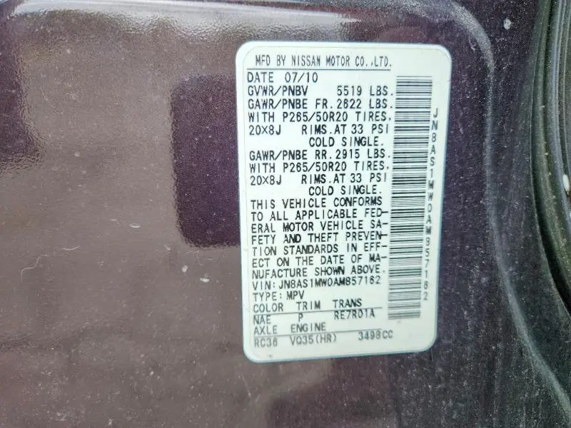 2010 INFINITI FX35 BASE  