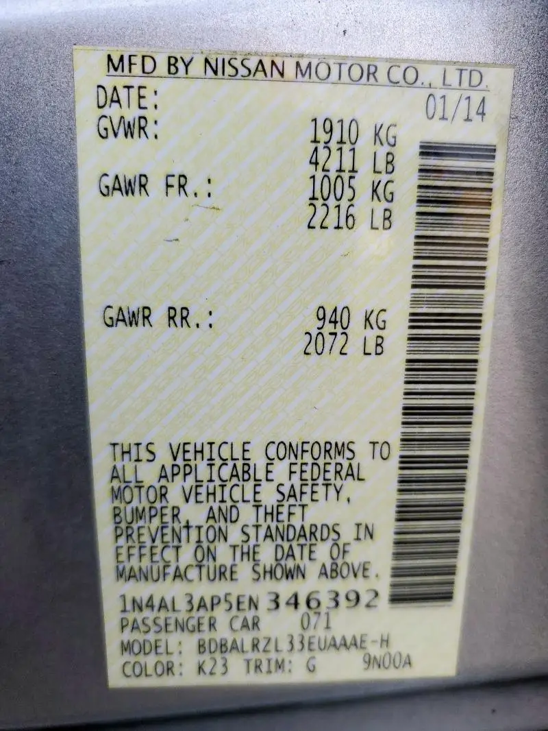 2014 NISSAN ALTIMA 2.5  