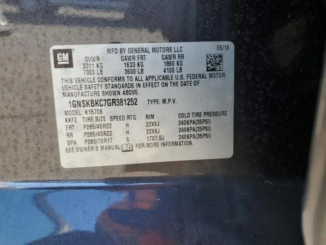 2016 CHEVROLET TAHOE K1500 LT  