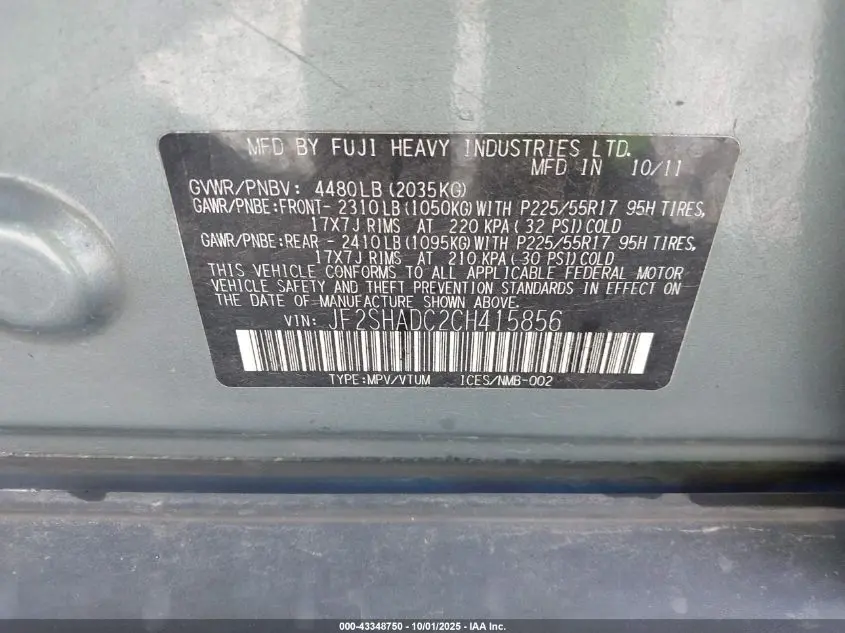 2012 SUBARU FORESTER 2.5X PREMIUM