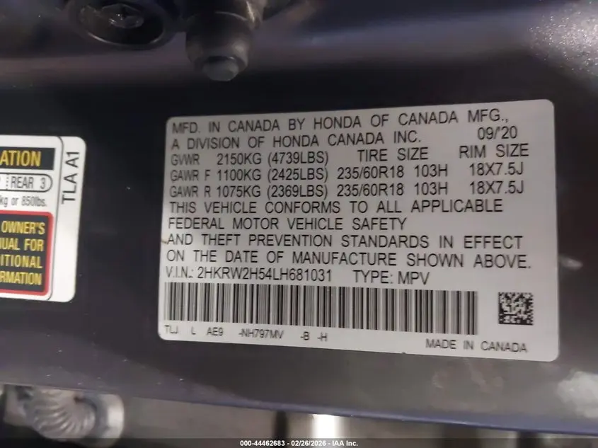 2020 HONDA CR-V AWD EX