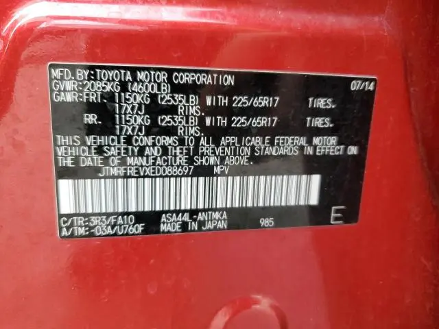 2014 TOYOTA RAV4 XLE  