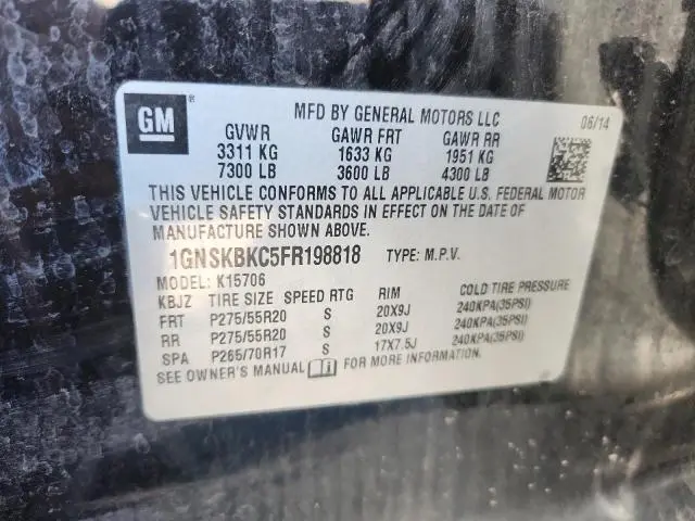 2015 CHEVROLET TAHOE K1500 LT  