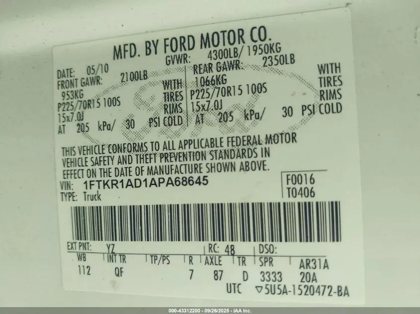 2010 FORD RANGER XL/XLT