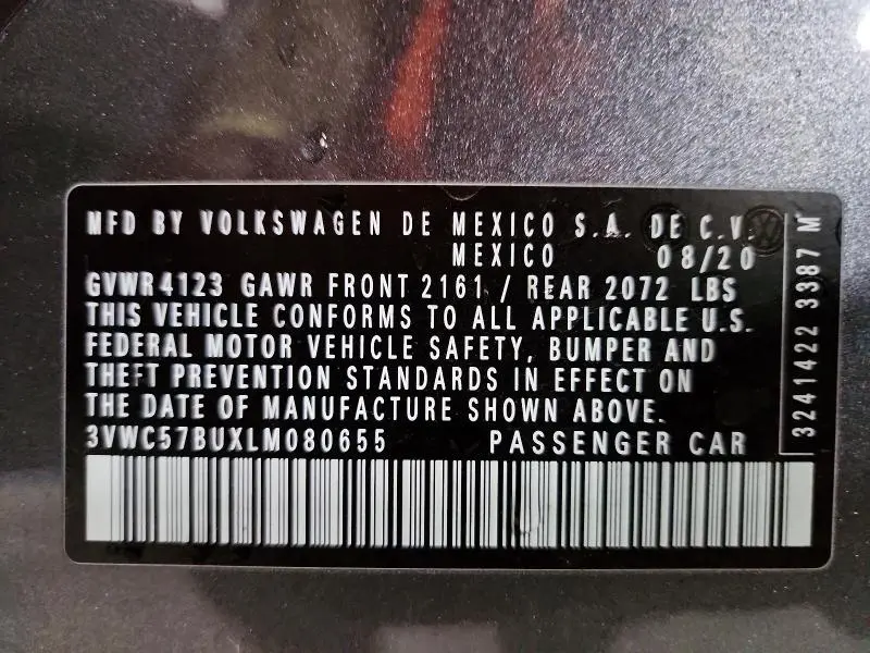 2020 VOLKSWAGEN JETTA S  