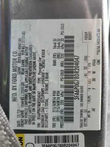 2013 FORD FUSION S  