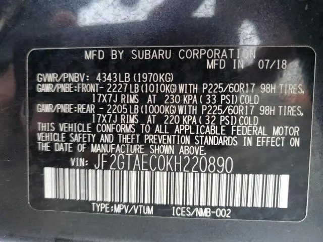 2019 SUBARU CROSSTREK PREMIUM  