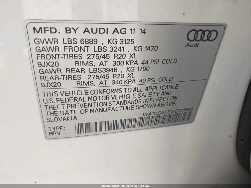 2015 AUDI Q7 3.0T S LINE PRESTIGE