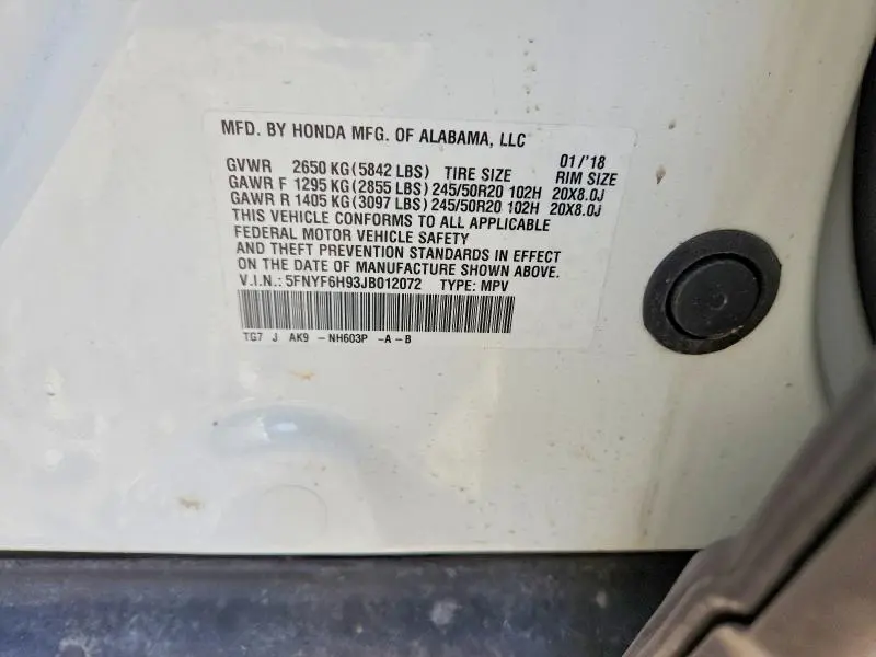 2018 HONDA PILOT TOURING  