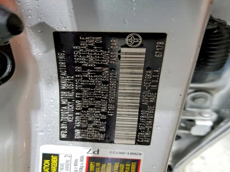 2012 TOYOTA CAMRY XLE  