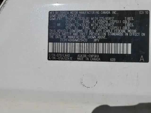 2010 TOYOTA RAV4 LIMITED  