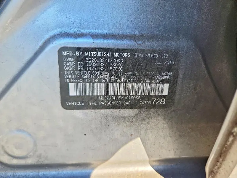 2019 MITSUBISHI MIRAGE ES  