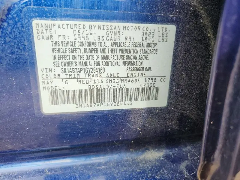 2016 NISSAN SENTRA SV  
