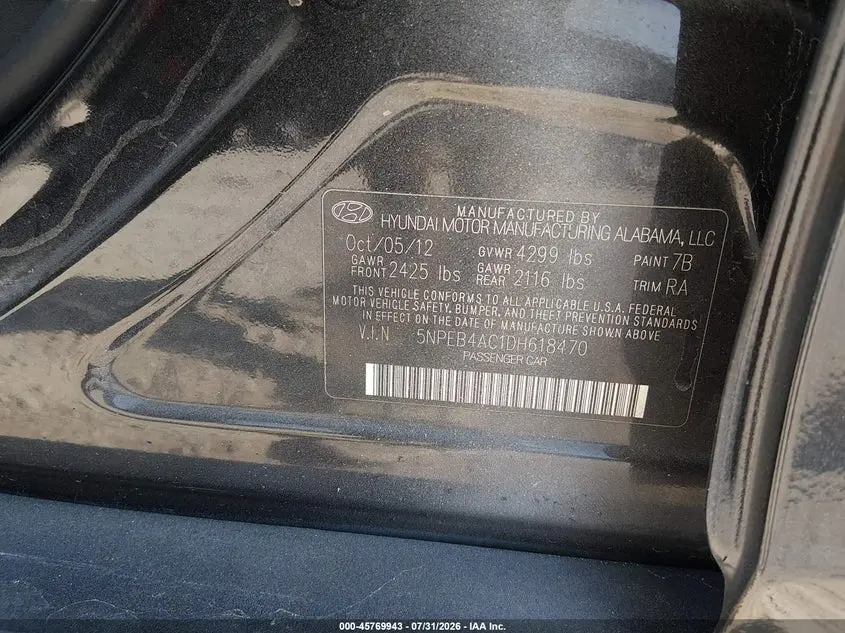 2013 HYUNDAI SONATA GLS