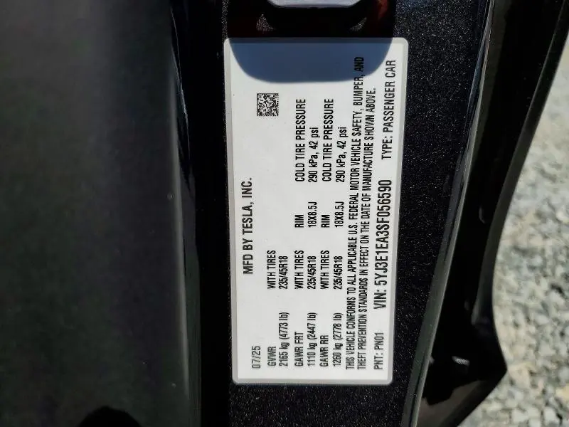2025 TESLA MODEL 3   