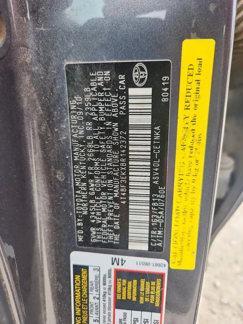 2011 TOYOTA CAMRY BASE  