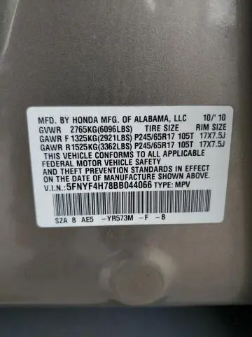 2011 HONDA PILOT EXLN  