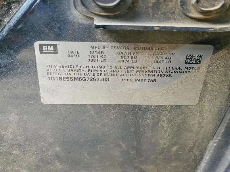 2016 CHEVROLET CRUZE LT  