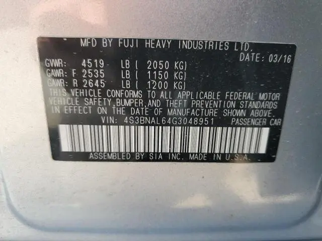 2016 SUBARU LEGACY 2.5I LIMITED