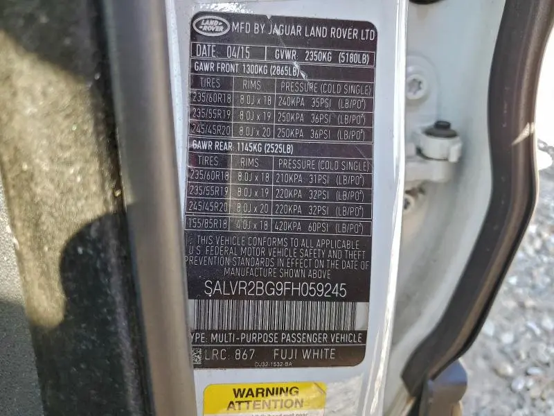 2015 LAND ROVER RANGE ROVER EVOQUE PURE PREMIUM  