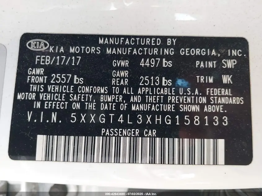 2017 KIA OPTIMA LX