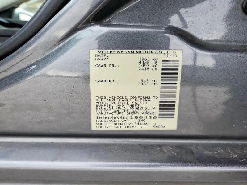 2020 NISSAN ALTIMA S  