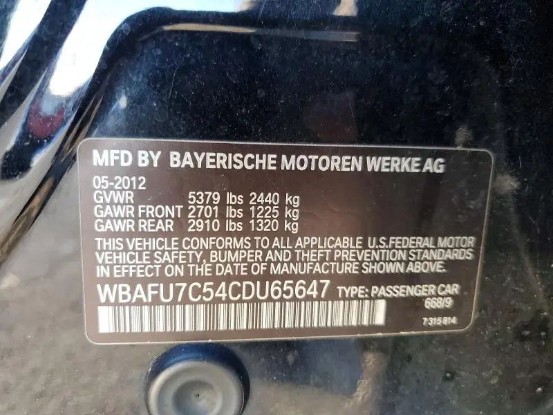 2012 BMW 535 XI BLACK