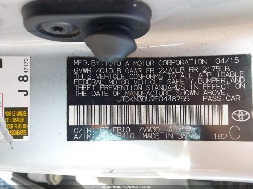 2015 TOYOTA PRIUS TWO